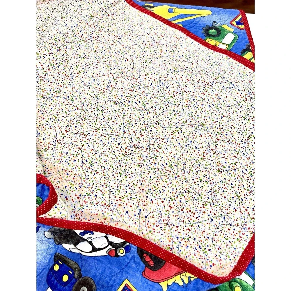Vintage Quilted Baby Blanket Transportation School Bus Road‎ Signs 28x40 Blue